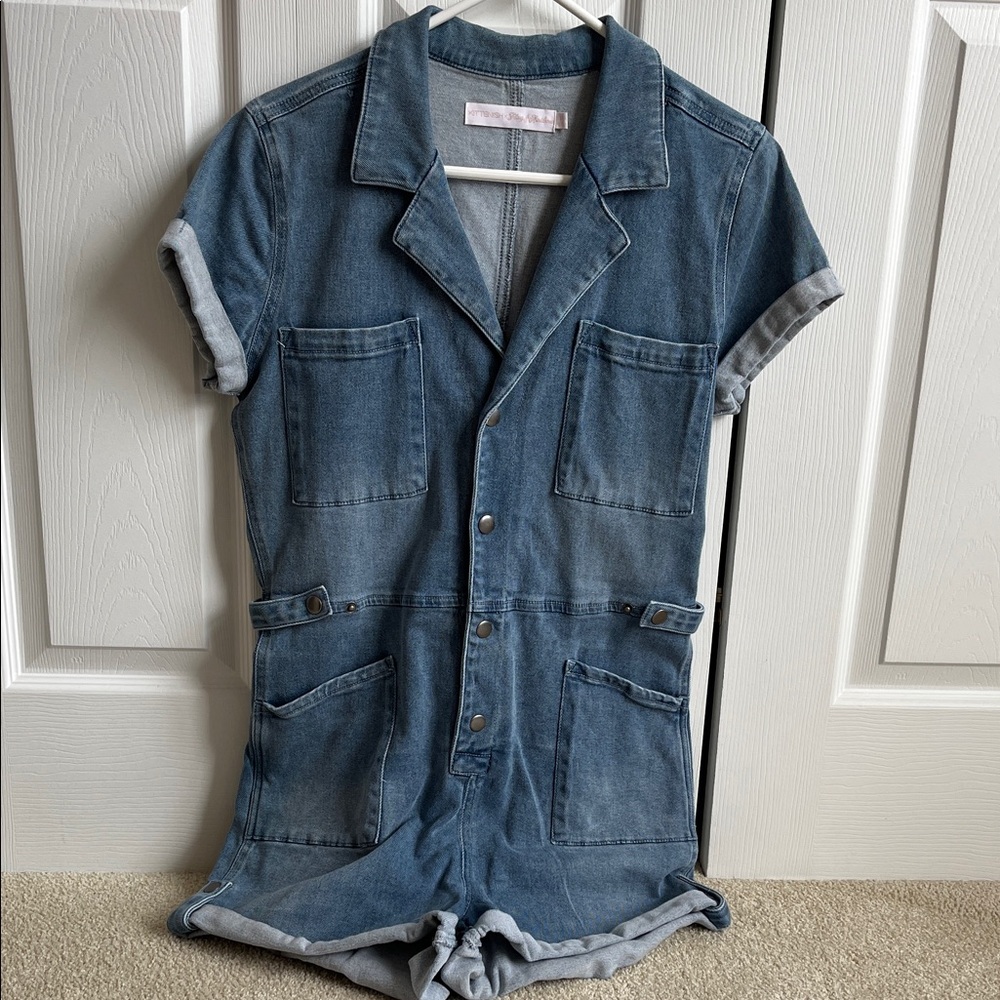 Kittenish x Flag and Anthem denim romper with snaps, worn once!